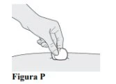 A hand holds a small white pill above a light curved surface with the label Figure P at the bottom