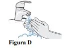 Stylized drawing of two hands being washed under a stream of water