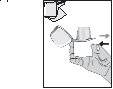 Diagram showing hands opening a container or vial with a lifting motion of the lid upward