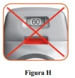 Close-up of a gray medical device with a digital display reading 60 and a red bar, crossed out by a large red X