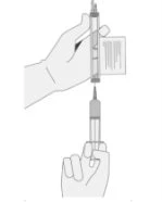 A hand holding an injection pen vertically while the