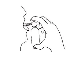 Black and white drawing of a hand holding a spray bottle and using it to spray the contents