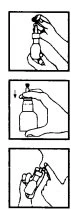 Three sequential drawings show hands handling a dropper bottle to withdraw and administer a liquid medication