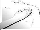Black and white drawing of a hand placed over the chest of a person to indicate the site of drug application