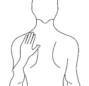 Disegno lineare di un torace umano con una mano destra appoggiata sul petto sopra la zona del cuore
