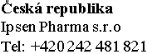 Чёрный текст на белом фоне с надписью Česká republika, Ipsen Pharma s.r.o и телефонным номером +420 242 481 821