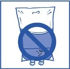 Blue stylized drawing of a bag containing liquid and air bubbles
