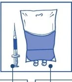 Stylized blue illustration of a syringe with needle placed next to the lower part of a human torso wearing dark clothing