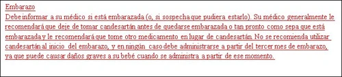 Spanish text on white background warning about pregnancy and