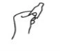 Black line drawing of a hand holding a tilted medicine vial