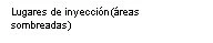 Text in Spanish on a white background reading 'Lugares de inyección (áreas sombreadas)' meaning injection sites (shaded areas)