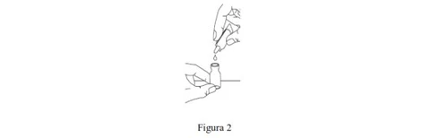 Disegno schematico che mostra una mano che utilizza una pipetta per aggiungere una goccia di liquido in un piccolo flacone tenuto da un'altra mano