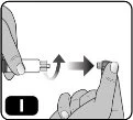 Disegno tecnico che mostra le mani che ruotano e poi spingono un tappo o un componente cilindrico su un dispositivo medico
