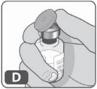 Una mano tiene saldamente un flaconcino di medicinale con un tappo circolare e un'