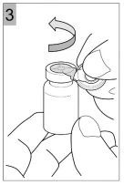 One hand holds a vial while another