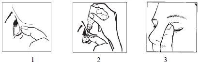 Tre illustrazioni sequenziali mostrano come applicare gocce oculari: tirare la palpebra inferiore, versare il liquido e chiudere l'occhio