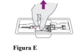 A hand vertically lifts a syringe-shaped medical device from a white rectangular container, with a purple arrow pointing toward it