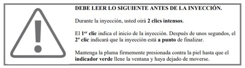 Simbolo di avvertimento con punto esclamativo in un triangolo accanto a istruzioni in spagnolo su clic e indicatore verde per l'attivazione