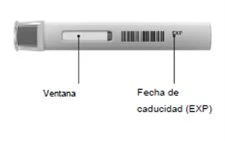 White cylindrical medical device with a viewing window and a label
