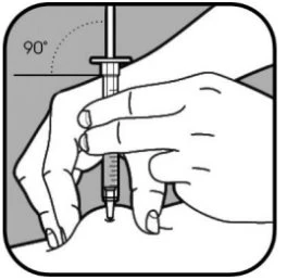 Disegno tecnico che mostra una mano che impugna una siringa per un'