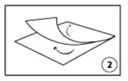 Disegno tecnico in bianco e nero che mostra due fogli sovrapposti con frecce curve che indicano il movimento di separazione tra di loro