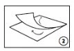 Disegno schematico in bianco e nero che mostra un foglio di carta o un involucro con un angolo piegato verso l'alto