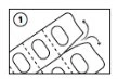 Diagramma che mostra come staccare una striscia di cerotti lungo una linea tratteggiata seguendo la direzione indicata da una freccia curva