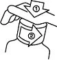 Diagram showing two arrows indicating the movement of a hand pressing downward and then rotating around the wrist or neck