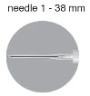 Текст с надписью needle 1 - 38 мм над серым кругом, содержащим