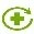 Green symbol of a medical cross surrounded by a circular arrow indicating a continuous care or regeneration process