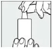 Una mano tiene la parte superiore di un dispositivo medico cilindrico mentre l'altra mano sostiene la base del contenitore per l'uso
