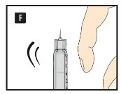 Illustrazione medica che mostra una siringa con ago rivolta verso una gamba con linee curve che indicano il movimento o la vibrazione