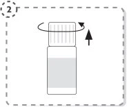 Diagram showing a bottle with a circular arrow above the cap and a vertical arrow indicating clockwise rotation movement