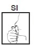 Black and white line drawing showing a hand holding a vial or medical container, with the word YES above the frame