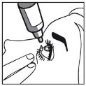Black and white drawing of an applicator pouring a drop of liquid into the