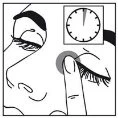 Black and white drawing of a face with a finger pressing on the area below the