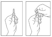 Due disegni lineari mostrano una mano che tiene una fiala e una seconda mano che ne apre il tappo superiore per l'