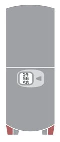 Dispositivo medico grigio con un display digitale che mostra i numeri 54, 56 e 58 e una piccola base con dettagli rossi e grigi