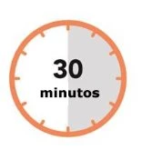 Circular clock icon with orange border showing a gray section indicating the passage of 30 minutes