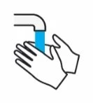 Stylized icon of two hands under an open tap with a stream of water flowing