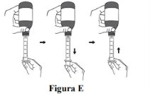 Tre diagrammi sequenziali mostrano una mano che tiene un flacone mentre la