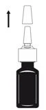 Diagram showing a dark vial with a cap and protective cover being removed