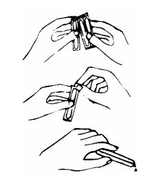 Tre disegni sequenziali mostrano le mani che aprono una busta, estraggono una fiala e la manipolano per la somministrazione medica