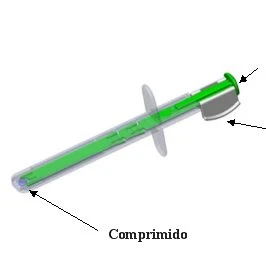 Diagram of a transparent syringe with green liquid inside