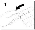 Schematic drawing with the number 1 and a curved black arrow indicating the opening or folding movement of a grid container