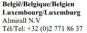 Testo nero su sfondo bianco con i nomi Belgio Belgique Belgien, Luxembourg Luxemburg, Almirall N.V. e il numero di telefono +32 (0)2 771 86 37