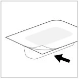 Technical drawing of a transparent film being lifted from an underlying base, with a black arrow indicating the upward movement