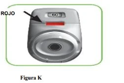 Gray medical device with a rectangular red indicator pointed to by a black arrow and a digital display showing the number 60