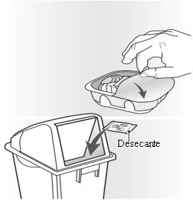 Una mano inserisce un contenitore con un sacchetto disidratante all