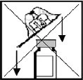 Disegno schematico con una grande X che indica il divieto di versare il contenuto di un flacone in un contenitore o sacca non idoneo